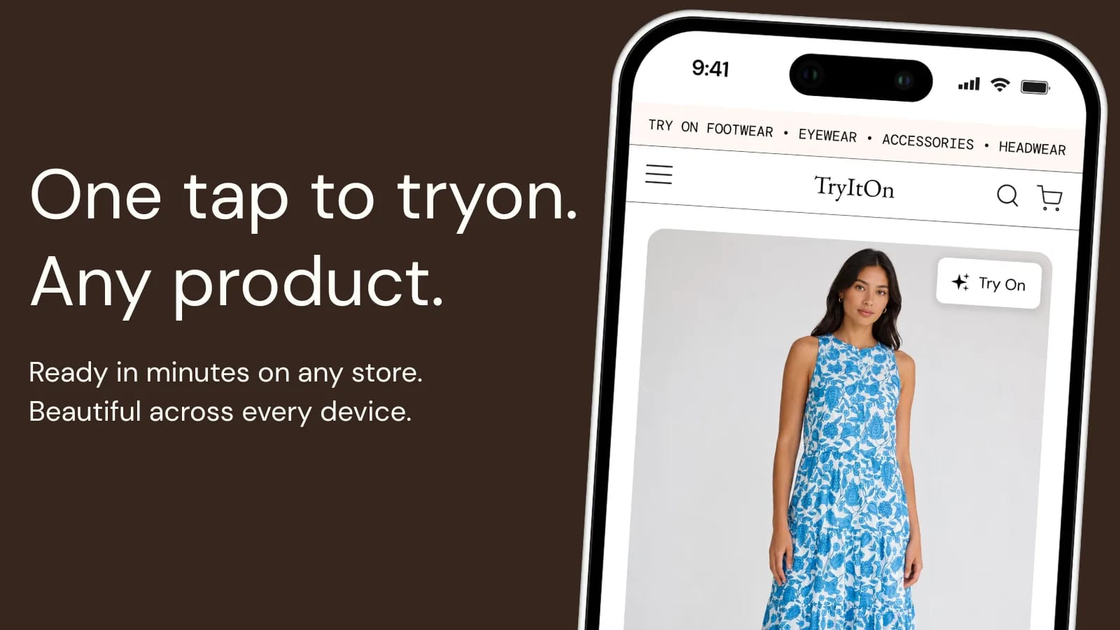 A Shopify product page on mobile with a Try On button sitting on the product image