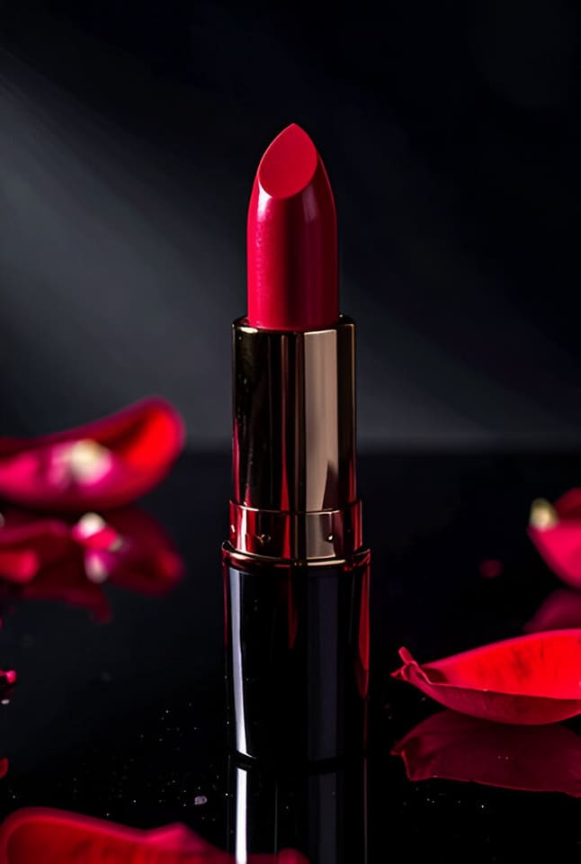 Product image of red lipstick created using TryItOn, demonstrating vivid color and studio-style lighting