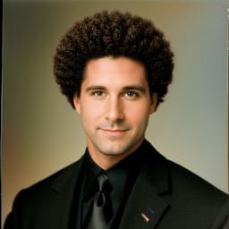 Afro — rounded full coily hair worn up and out, clean tapered edges and a defined hairline