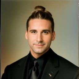 Man bun — long thick hair gathered and tied into a rounded bun at the back of the crown