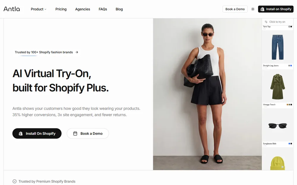 Antla — virtual try-on for Shopify (homepage)