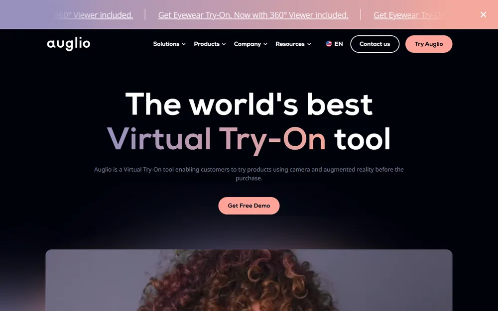Auglio — virtual try-on for Shopify (homepage)