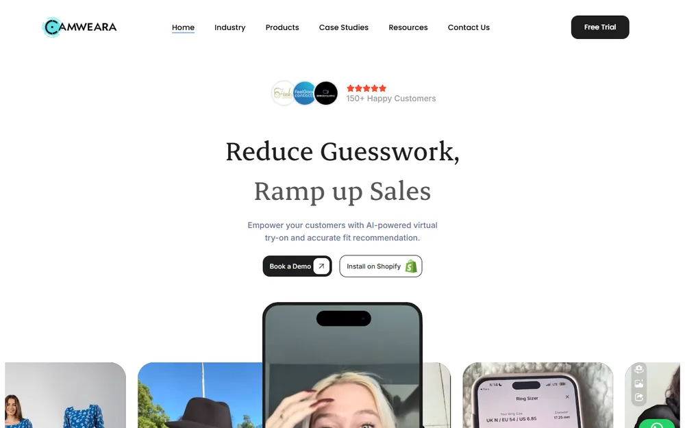 Camweara — virtual try-on for Shopify (homepage)
