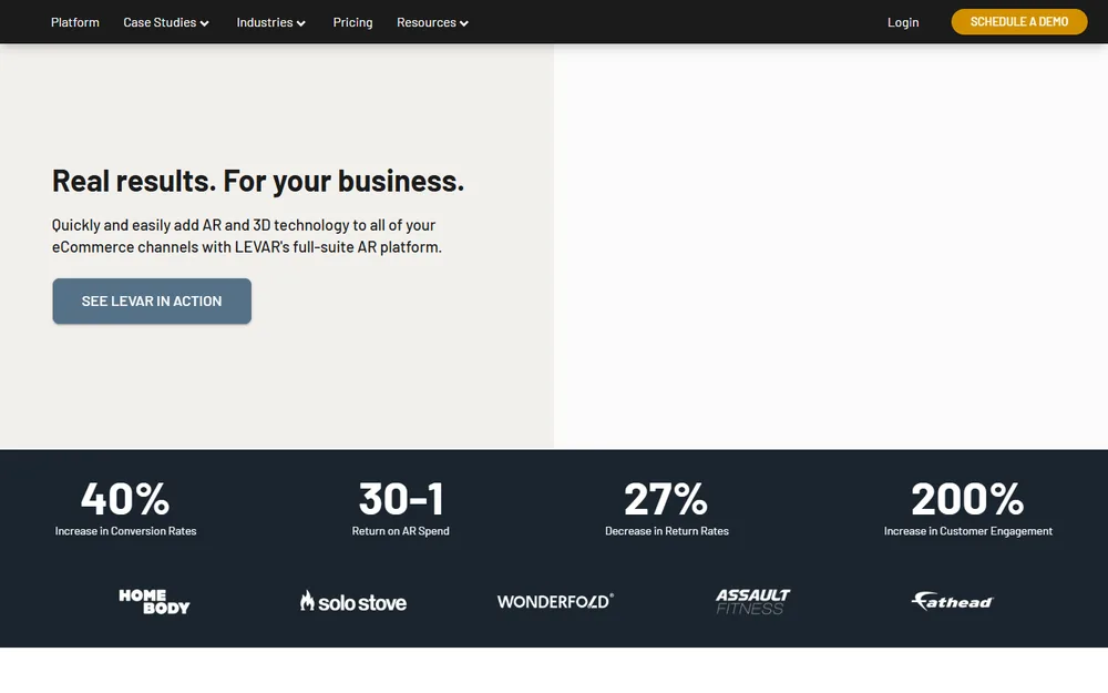 LEVAR — virtual try-on for Shopify (homepage)