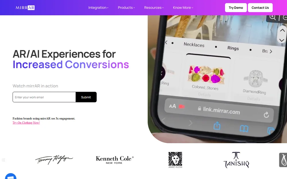 mirrAR — virtual try-on for Shopify (homepage)